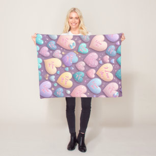 I Love You - Pastel Cute Bubble Hearts Fleece Blanket