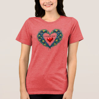 I Love You Peacock Feather Heart Women T-Shirt Tri-Blend Shirt