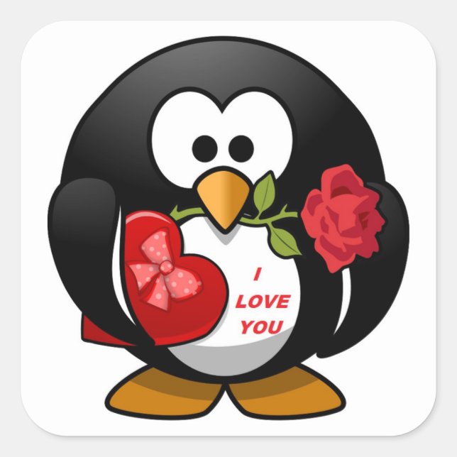 "I LOVE YOU" PENGUIN SQUARE STICKER (Front)