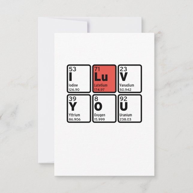 I Love You Periodice Table Thank You Card (Front)