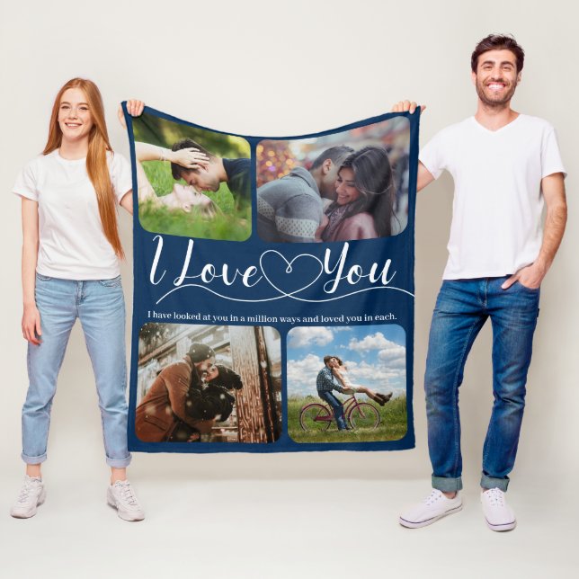 I love you Photo collage Anniversary Valentine Fle Fleece Blanket (In Situ)