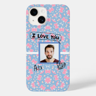 I love you Pink Blue Butterfly Heart Pattern Case-Mate iPhone 14 Case