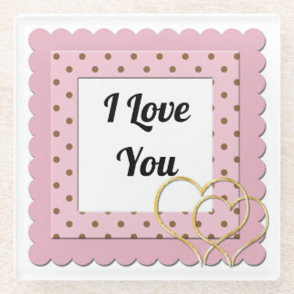 I Love You Pink Dots With Hearts Cute Coaster