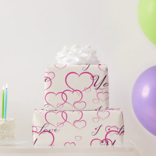 I Love You - Pink Floating Hearts Wrapping Paper