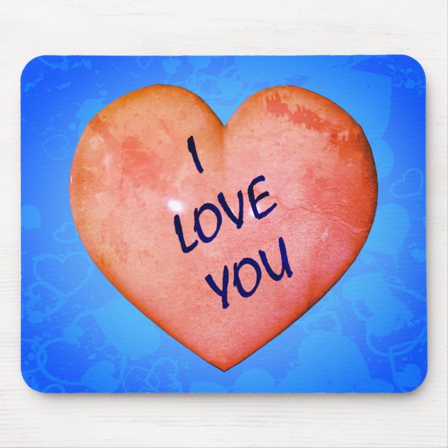 I Love You Pink Heart Mouse Mat (Front)