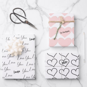 I Love You, Pink Hearts Personalised    Wrapping Paper Sheet