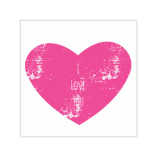 I love you pink personalised heart self-inking stamp