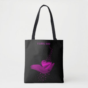 I love You , pink Rainbow Heart with Stars Tote Bag