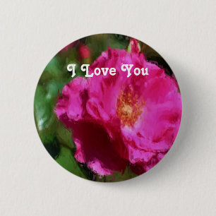 I Love You Pink Rose Flower Button