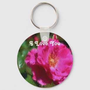 I Love You Pink Rose Flower Keychain