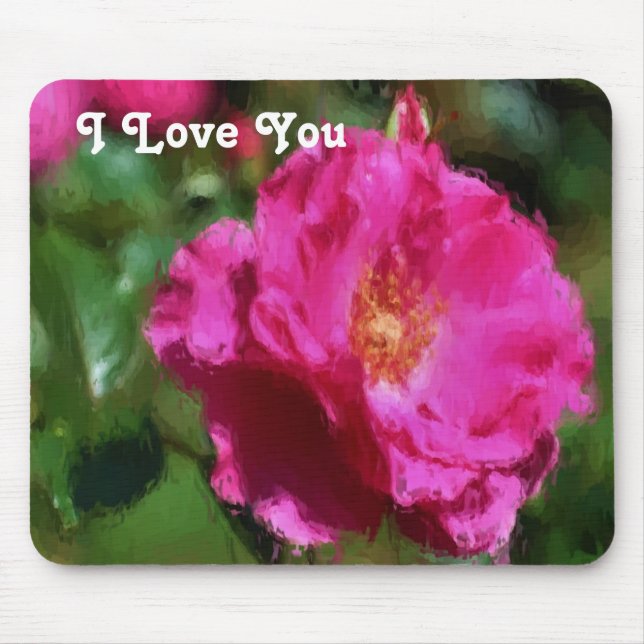 I Love You Pink Rose  Mouse Mat (Front)