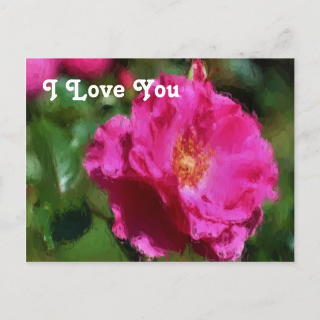 I Love You Pink Rose Postcard (Front)