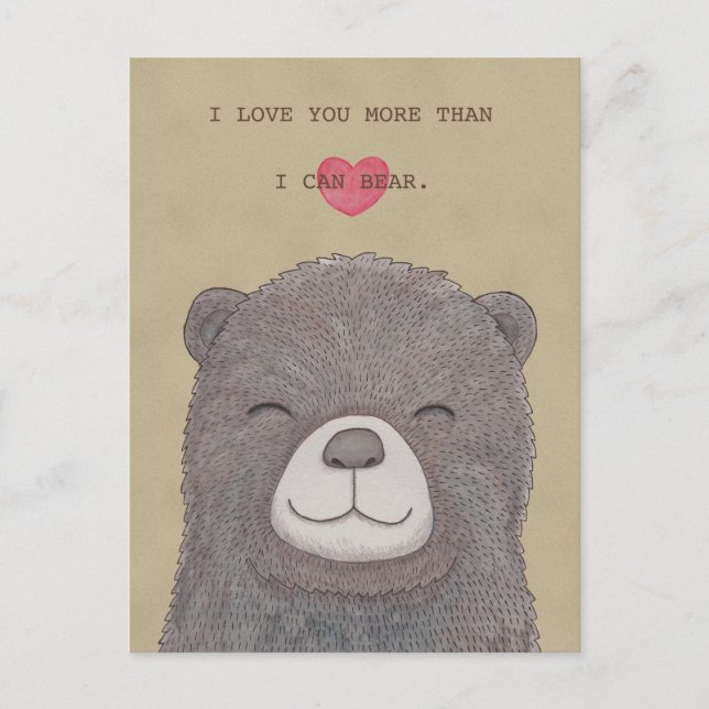 I love you postcard Cute Bear Love Heart Postcard (Front)