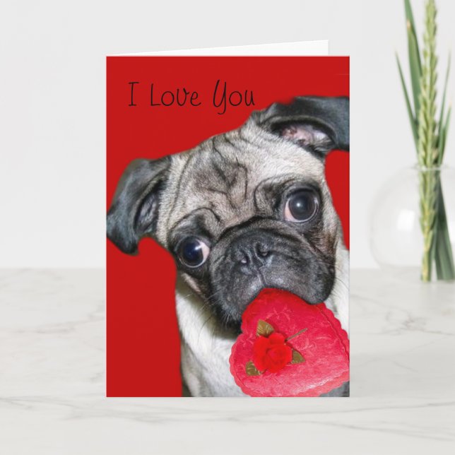 I Love You pug greeting card (Front)