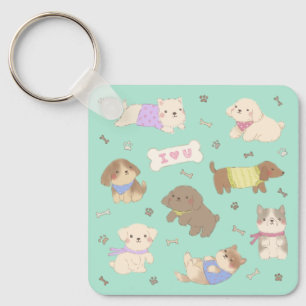 I Love You Puppies Illustration Key Ring