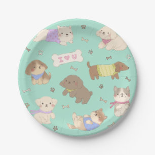I Love You Puppies Illustration Paper Plate