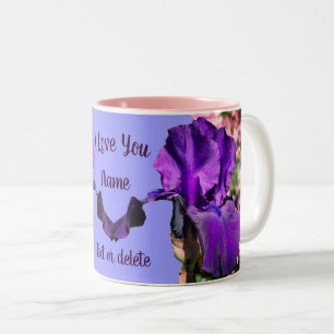 I Love You Purple Iris Flower Personalised Two-Tone Coffee Mug
