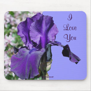 I Love You Purple Iris Flower Photo Mousepad