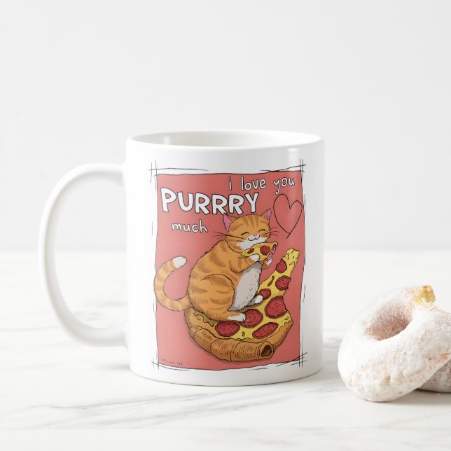 I Love You Purrry Much Funny Cat Lover Gift  Coffee Mug (With Donut)