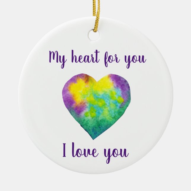  I love you rainbow  heart  Valentine's Day  Ceramic Tree Decoration (Front)