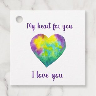 I love you rainbow heart Valentine's Day Favour Tags