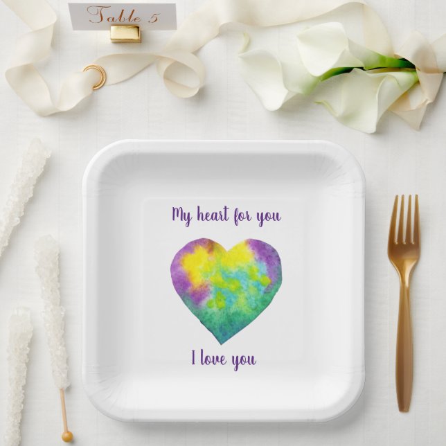  I love you rainbow  heart Valentine's Day  Paper Plate (Wedding)