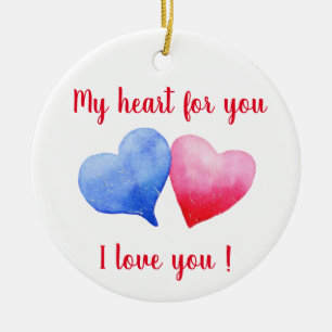 I love you red and blue heart Valentine's Day Ceramic Tree Decoration