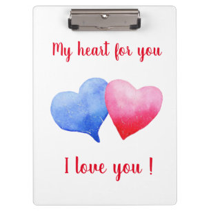 I love you red and blue heart Valentine's Day Clipboard