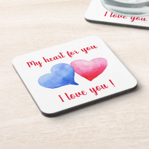I love you red and blue heart Valentine's Day Coaster