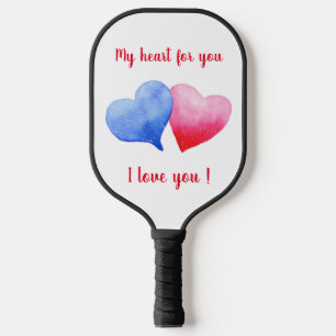 I love you red and blue heart Valentine's Day Pickleball Paddle