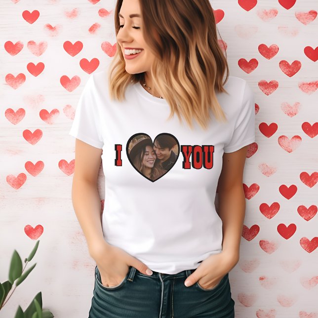 I Love You Red Custom Photo Heart women  T-Shirt (I Love You Red Custom Photo Heart women T-Shirt)