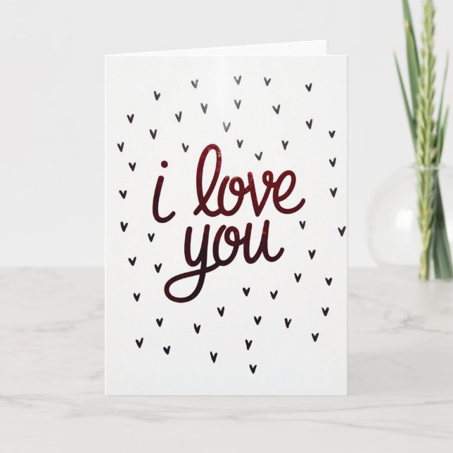 I Love You Red Glitter Tiny Hearts Card (Front)