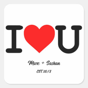 I Love You: Red Heart Custom Names & Date Square Sticker