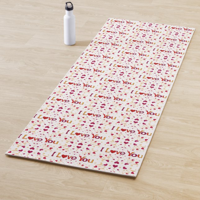 I LOVE YOU Red Heart Gold Ribbon Valentine 2-side  Yoga Mat (In Situ)