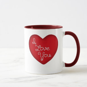 I Love You Red Heart Ringer Coffee Mug 15 oz