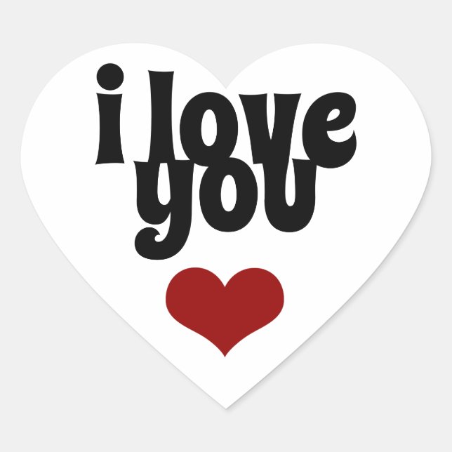 i love you red heart valentine bold typography heart sticker (Front)