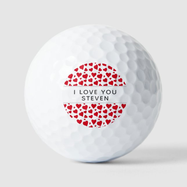 I Love You Red Heart Valentine Personalised  Golf Balls (Front)