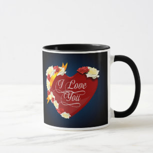 I Love You, Red Heart/White Roses Mug