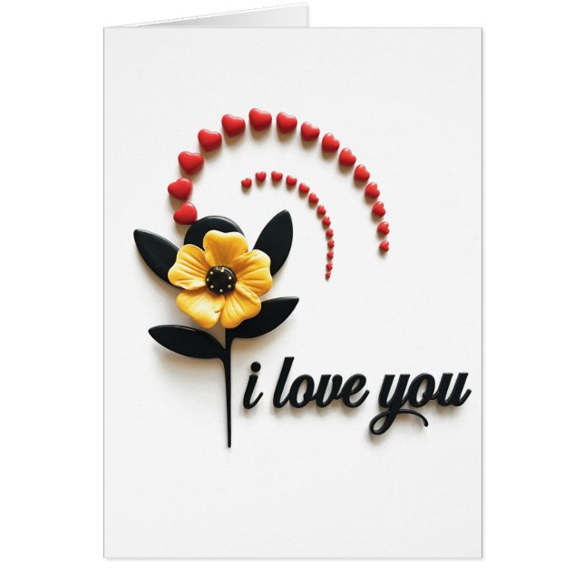 I love You Red heart yellow flower Blank Inside (Front)