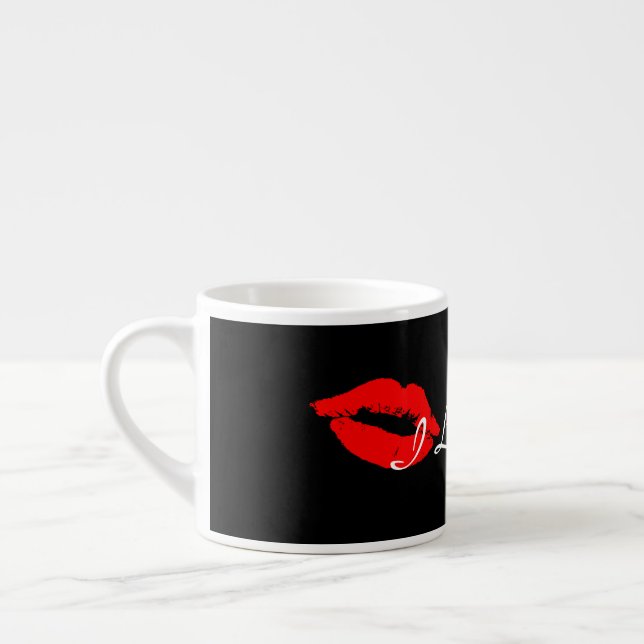 I Love you Red Lips Kiss Espresso Coffee Mug Cup (Left)