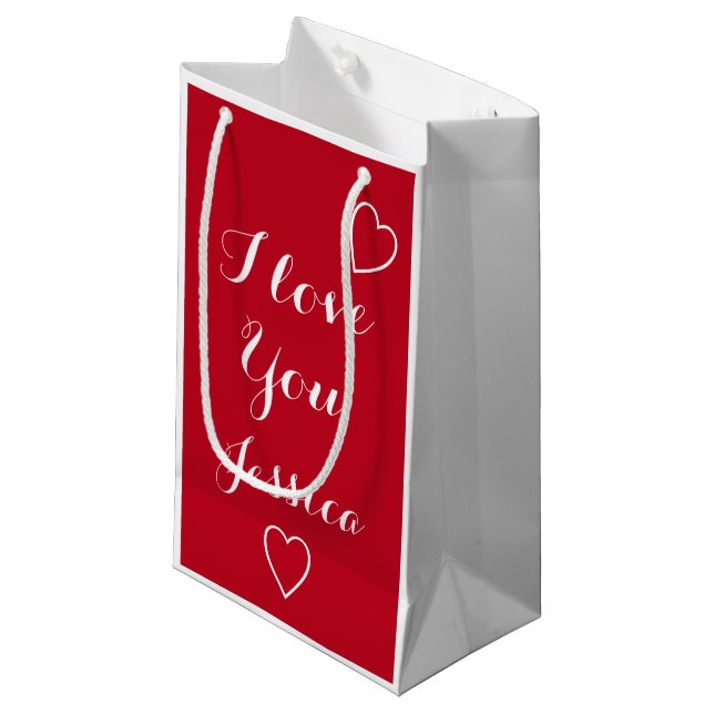 I Love You Red Personalised Name  Small Gift Bag (Front Angled)