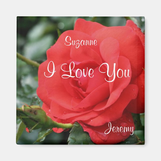 I Love You Red Rose Flower Personalised Magnet (Front)