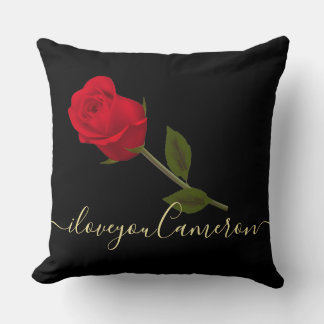 i love you Red Rose On Black And Gold Monogramed T Cushion