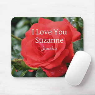 I Love You Red Rose Personalised Mouse Mat