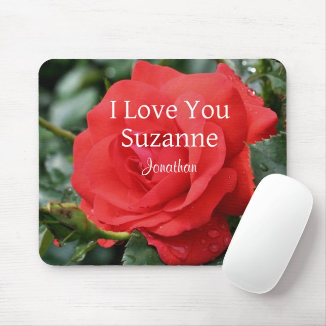 I Love You Red Rose Personalised Mouse Mat (With Mouse)