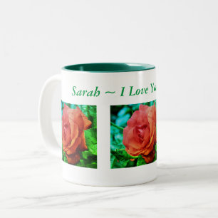 I Love You Red Rose Personalised Two-Tone Coffee Mug