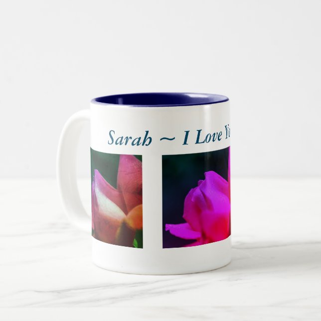 I Love You Red Rose Personalised Two-Tone Coffee Mug (Front Left)