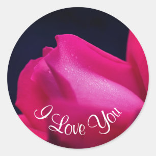 I Love You Red Rosebud Flower Classic Round Sticker