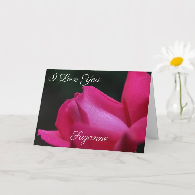 I Love You Red Rosebud Flower Personalised  Card (Small Plant)