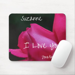 I Love You Red Rosebud Personalized Mouse Mat